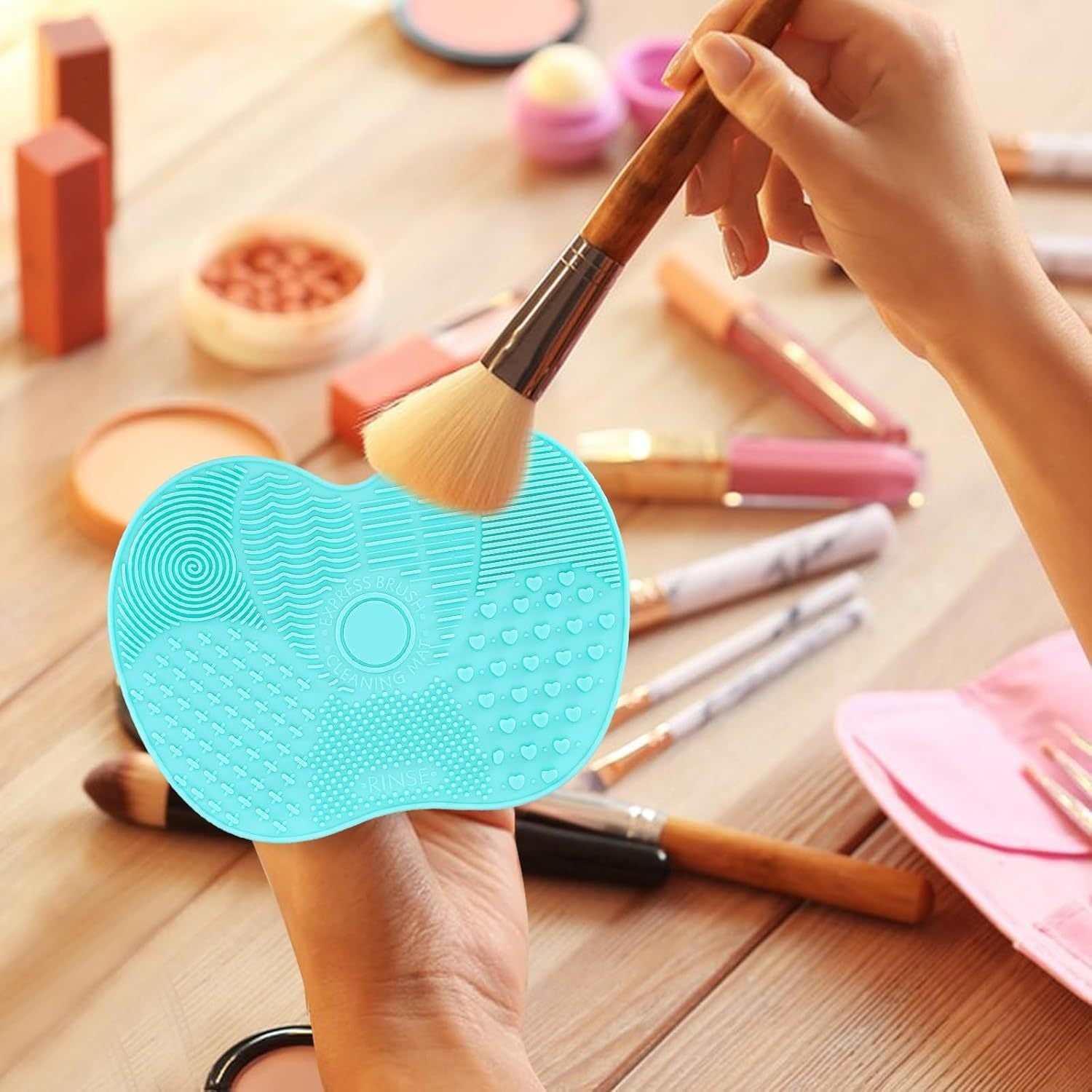 Professional Silicone Makeup Brush Cleaner Mat With Suction Cups - Portable Washing Pad For Deep Cleaning Cosmetic Brushes. Features Textured Surfaces & Strong Adhesion. 6 Color Options Available