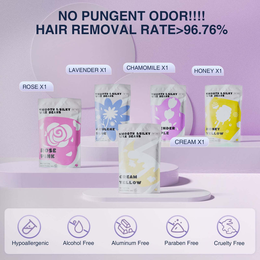 Waxing Kit WUWUVISTA Hair Removal Wax Kit Wax Melt Warmer Waxing Beads For Face, Brazilian, Full Body, Bikini 19 Items